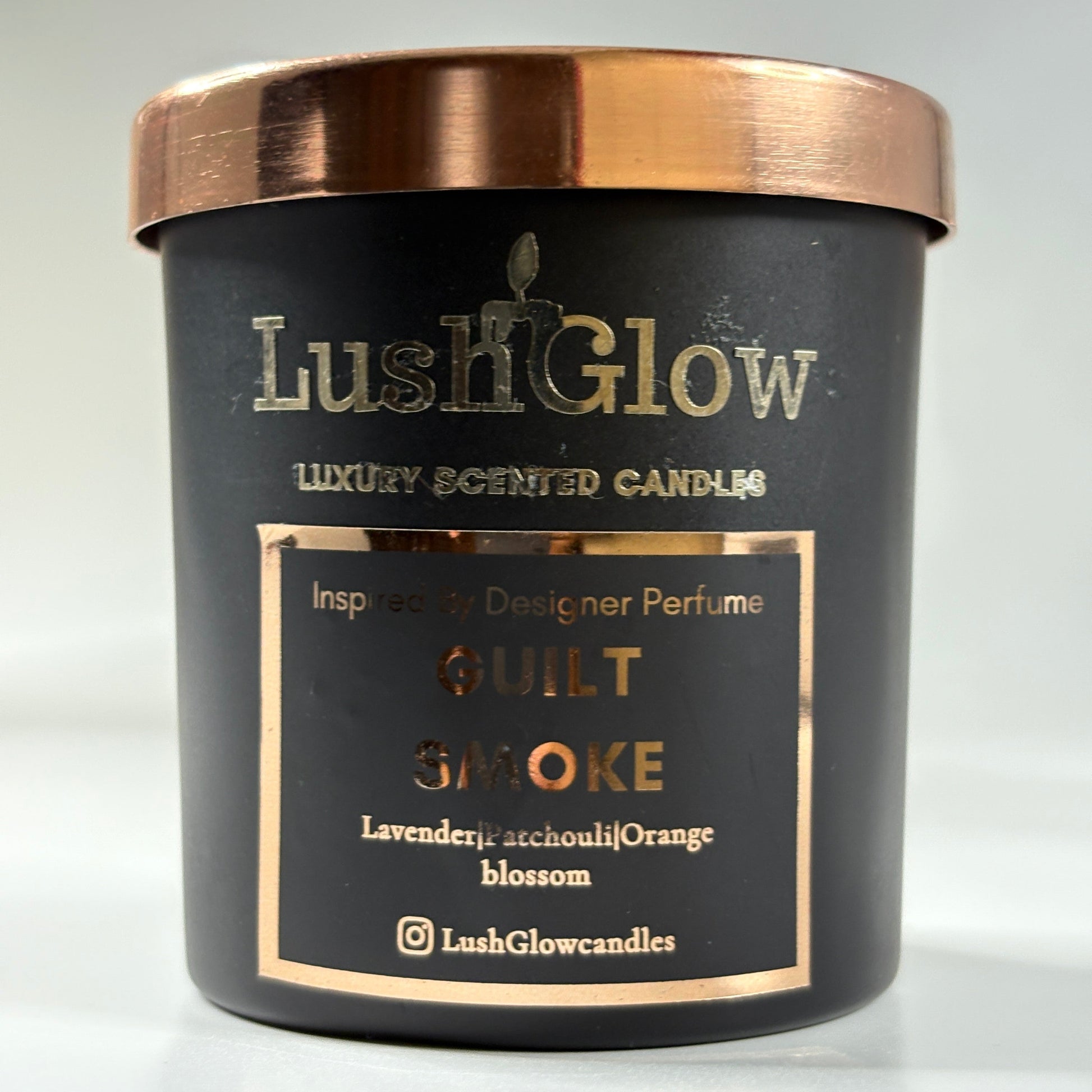 Guilt Smoke candle in premium black jar inspired by Gucci Guilty fragrance